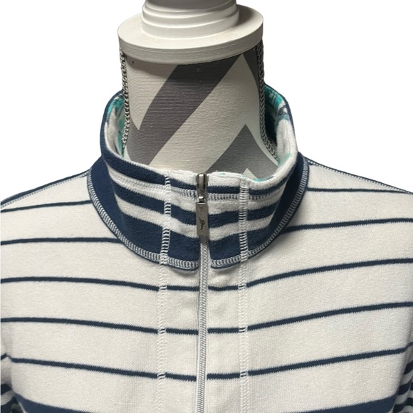 Tommy Bahama Knit Pullover 1/2 Zip Long Sleeve Blue White Stripe Floral Tropical - Picture 4 of 15